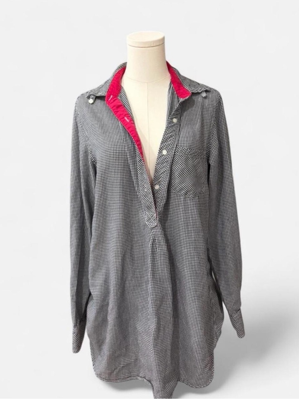 Vintage Victoria's Secret Black & White Gingham Button-Down with Red Trim